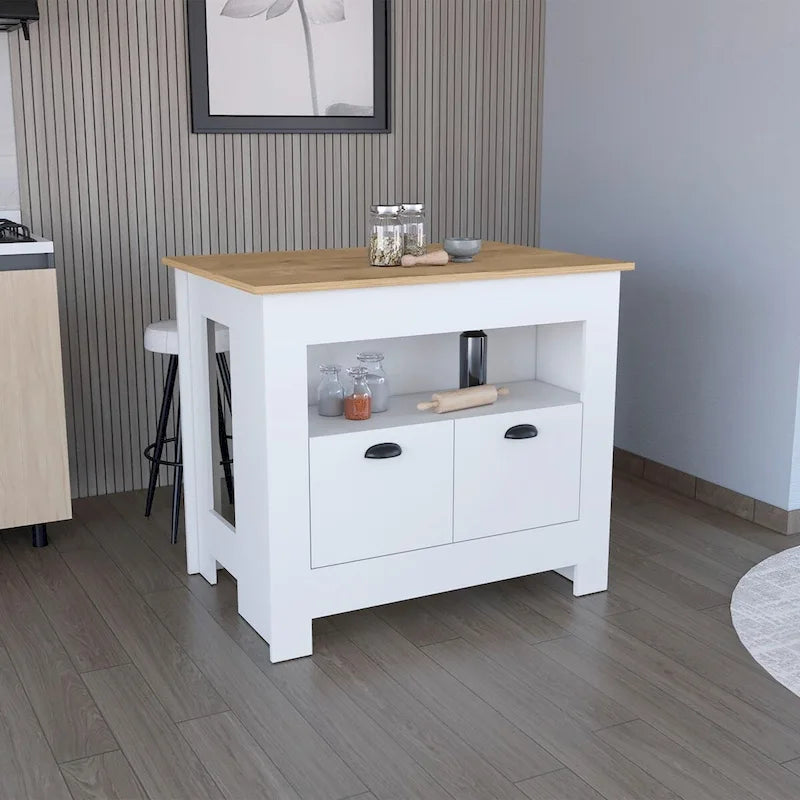 Mobiletto da Cucina a 2 Ante con Ripiano - Bianco / Nero