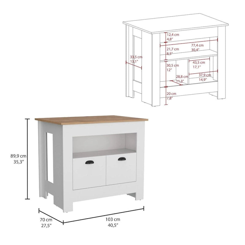 Mobiletto da Cucina a 2 Ante con Ripiano - Bianco / Nero
