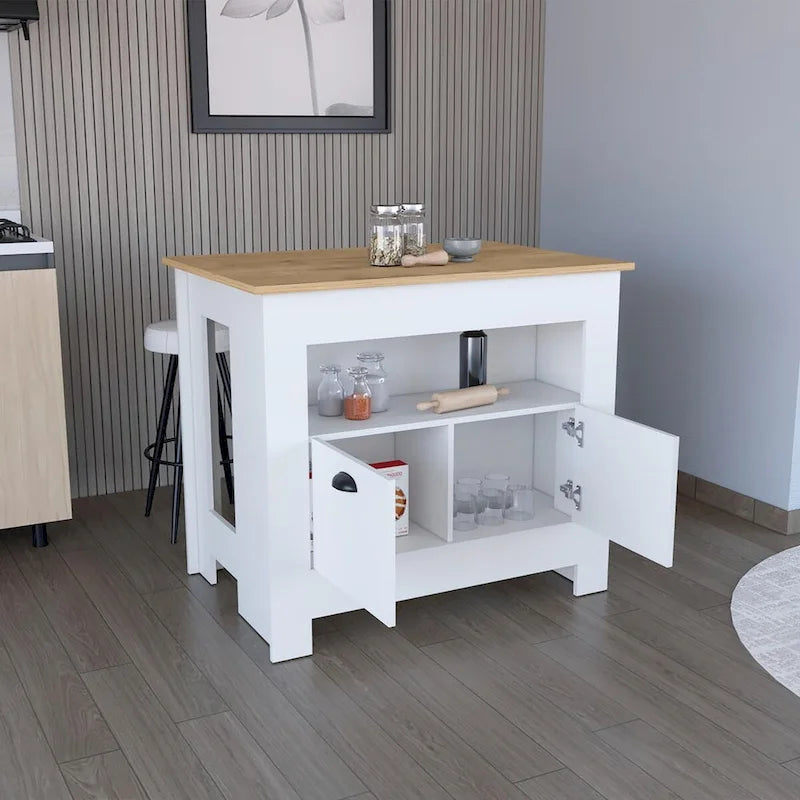 Mobiletto da Cucina a 2 Ante con Ripiano - Bianco / Nero