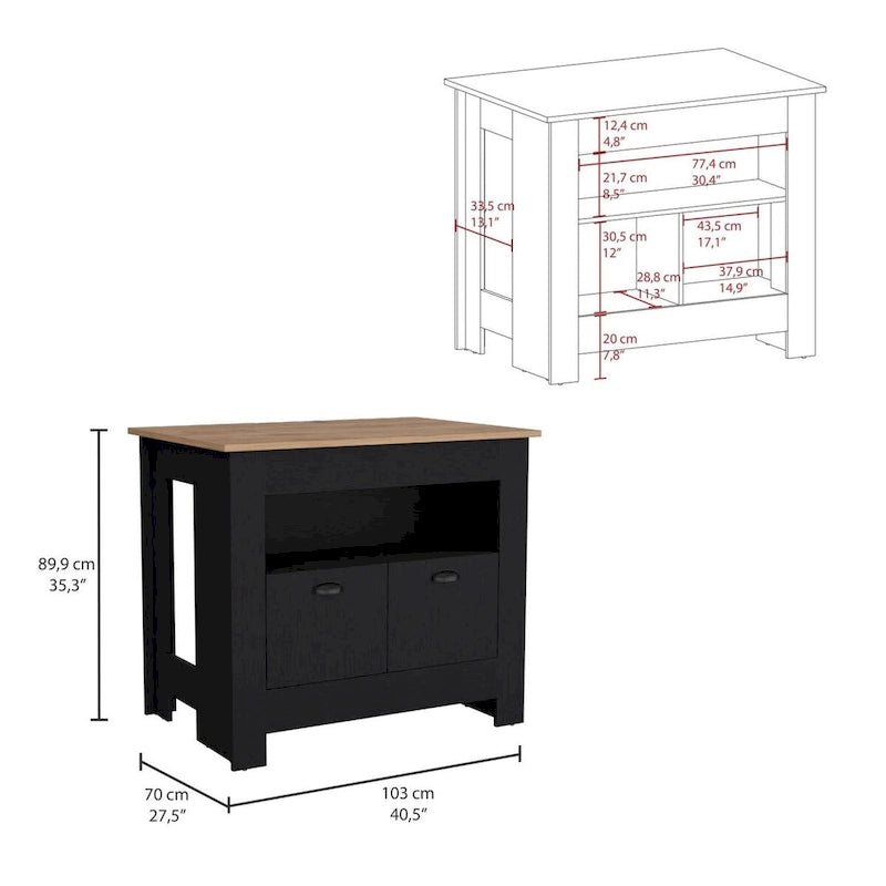 Mobiletto da Cucina a 2 Ante con Ripiano - Bianco / Nero