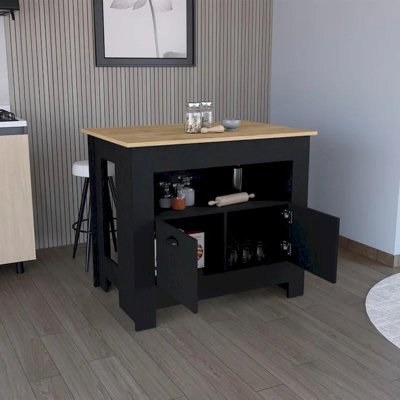 Mobiletto da Cucina a 2 Ante con Ripiano - Bianco / Nero