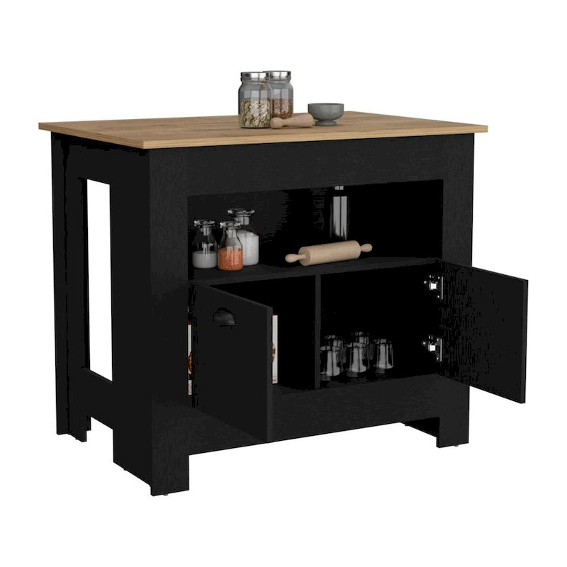 Mobiletto da Cucina a 2 Ante con Ripiano - Bianco / Nero