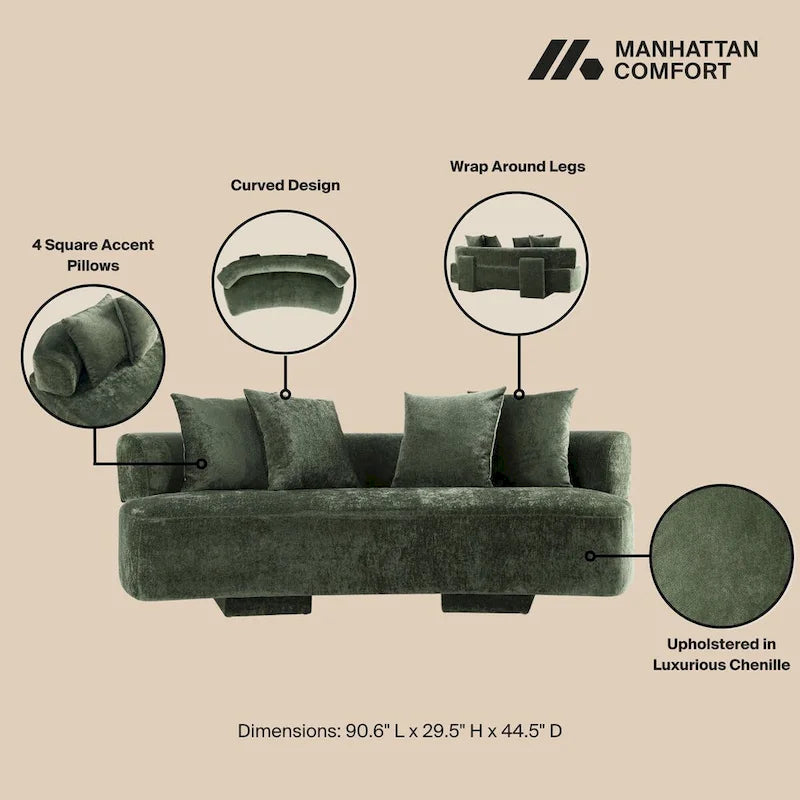 Set divani arrotondati in ciniglia beige/verde oliva, 2 pezzi
