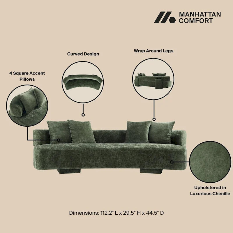 Set divani arrotondati in ciniglia beige/verde oliva, 2 pezzi