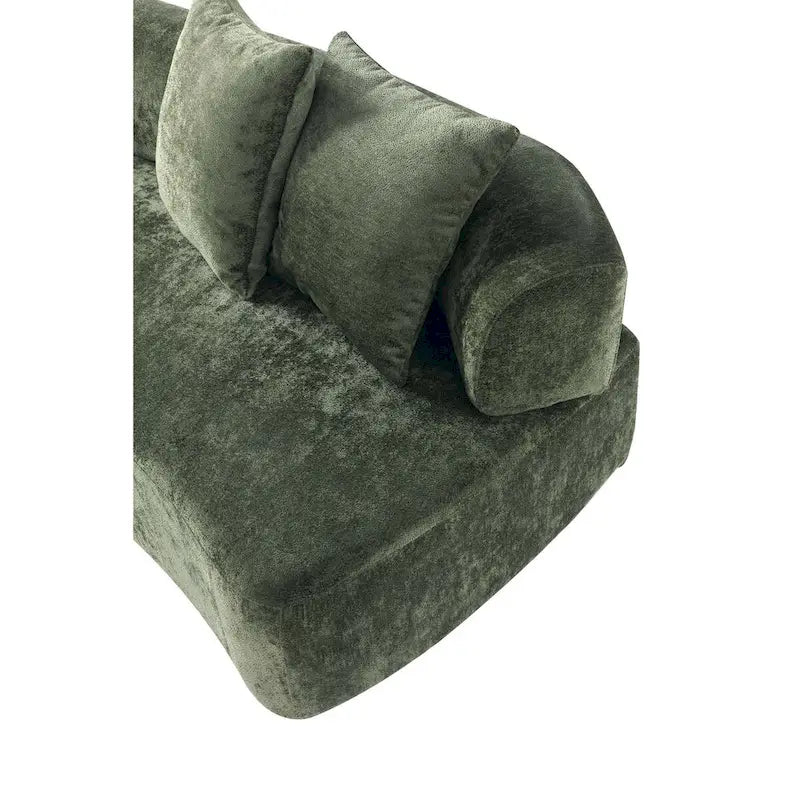 Set divani arrotondati in ciniglia beige/verde oliva, 2 pezzi