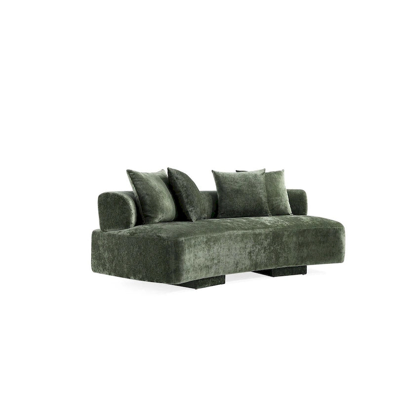Set divani arrotondati in ciniglia beige/verde oliva, 2 pezzi