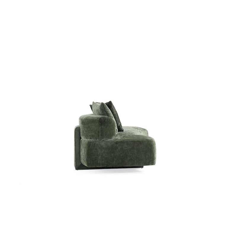 Set divani arrotondati in ciniglia beige/verde oliva, 2 pezzi