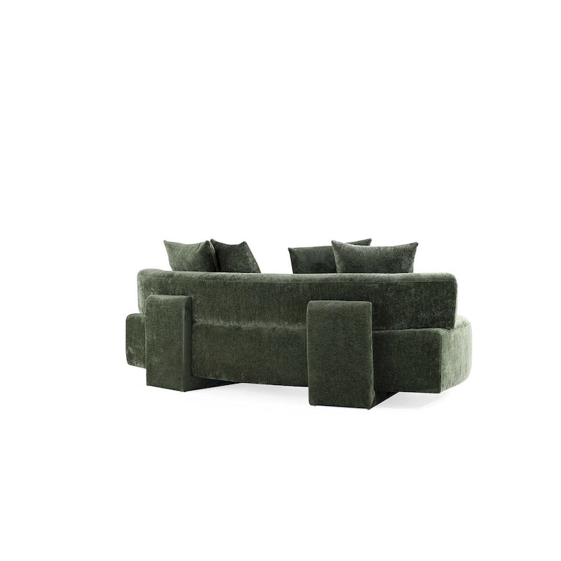 Set divani arrotondati in ciniglia beige/verde oliva, 2 pezzi
