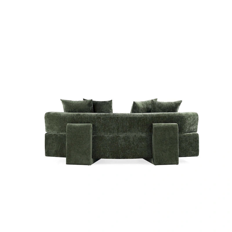 Set divani arrotondati in ciniglia beige/verde oliva, 2 pezzi