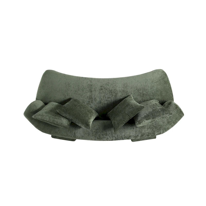 Set divani arrotondati in ciniglia beige/verde oliva, 2 pezzi