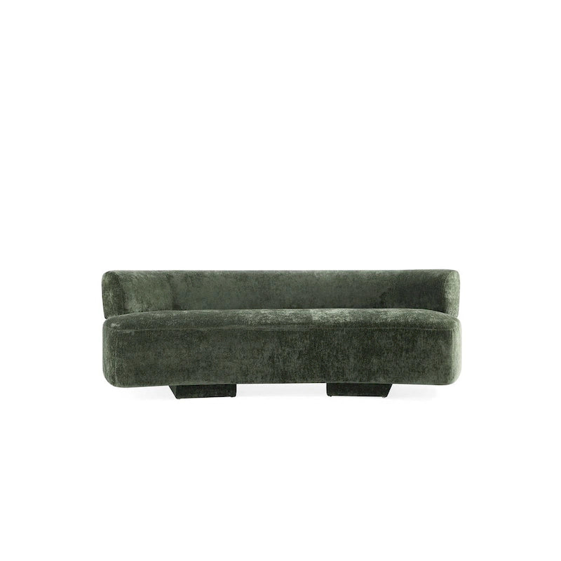 Set divani arrotondati in ciniglia beige/verde oliva, 2 pezzi