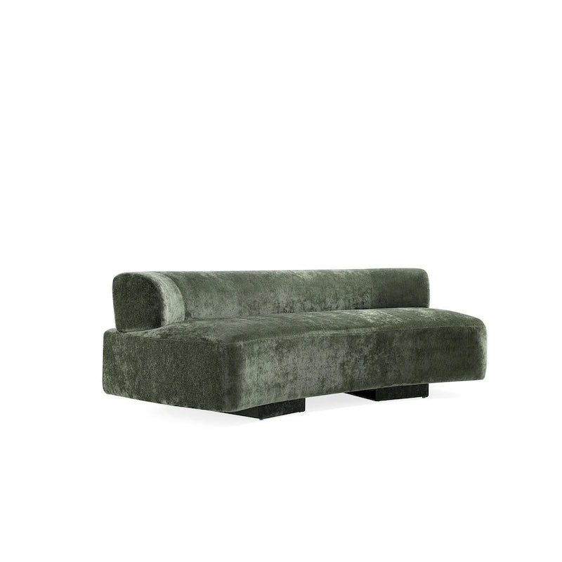 Set divani arrotondati in ciniglia beige/verde oliva, 2 pezzi