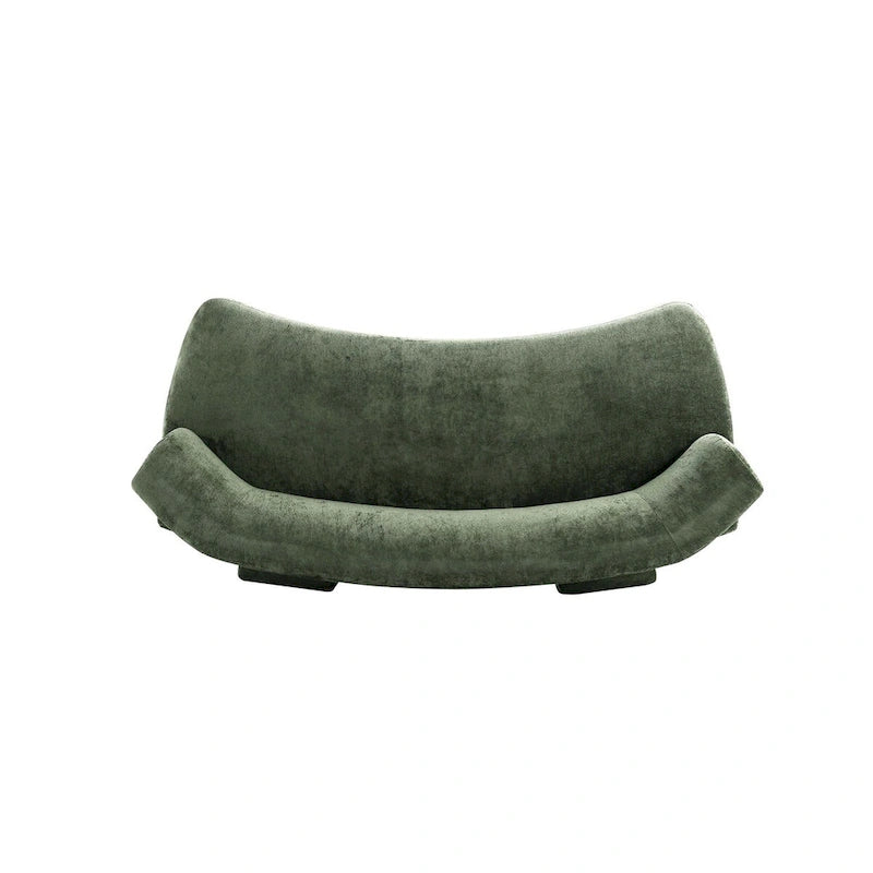 Set divani arrotondati in ciniglia beige/verde oliva, 2 pezzi