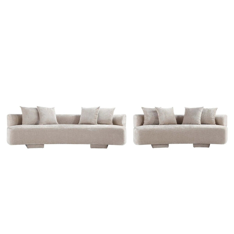 Set divani arrotondati in ciniglia beige/verde oliva, 2 pezzi