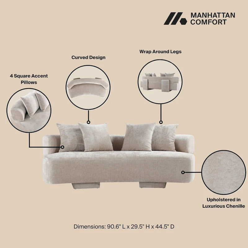 Set divani arrotondati in ciniglia beige/verde oliva, 2 pezzi