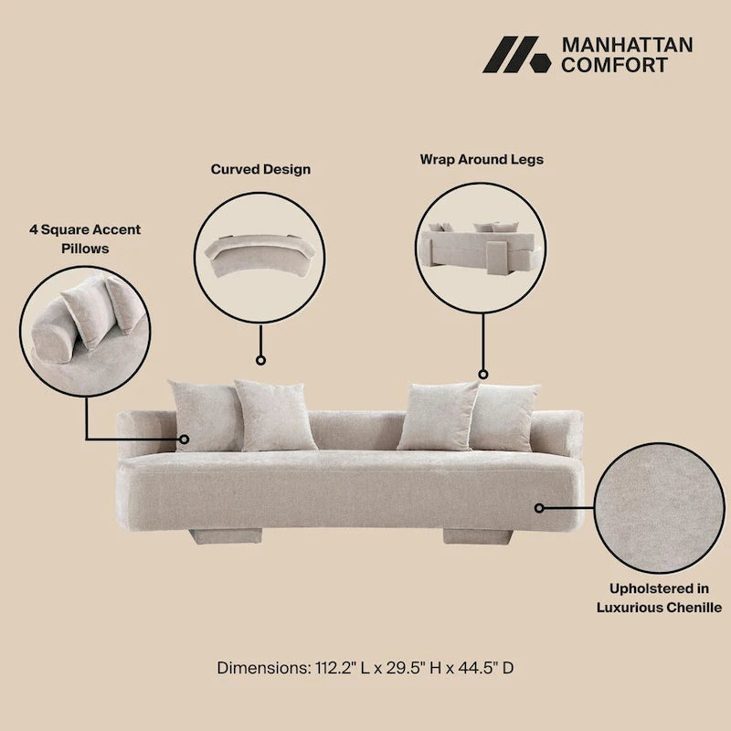 Set divani arrotondati in ciniglia beige/verde oliva, 2 pezzi