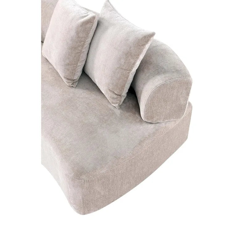 Set divani arrotondati in ciniglia beige/verde oliva, 2 pezzi
