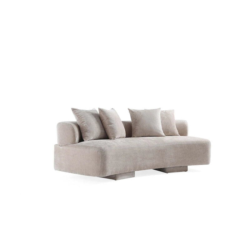 Set divani arrotondati in ciniglia beige/verde oliva, 2 pezzi