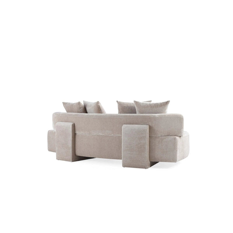 Set divani arrotondati in ciniglia beige/verde oliva, 2 pezzi