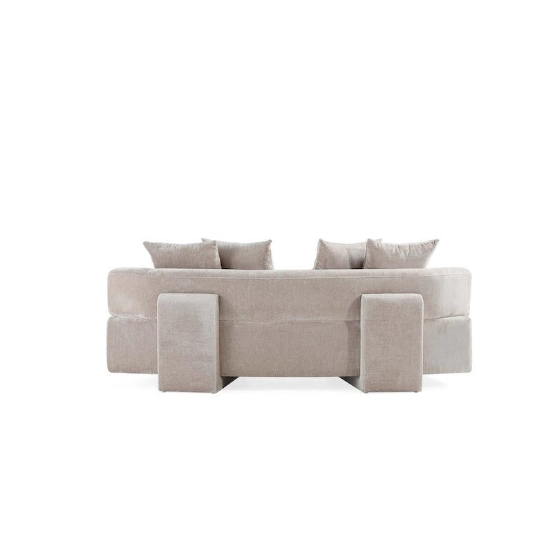 Set divani arrotondati in ciniglia beige/verde oliva, 2 pezzi