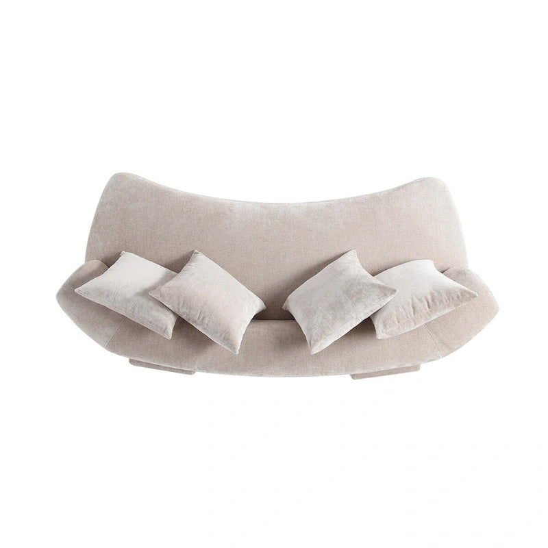 Set divani arrotondati in ciniglia beige/verde oliva, 2 pezzi