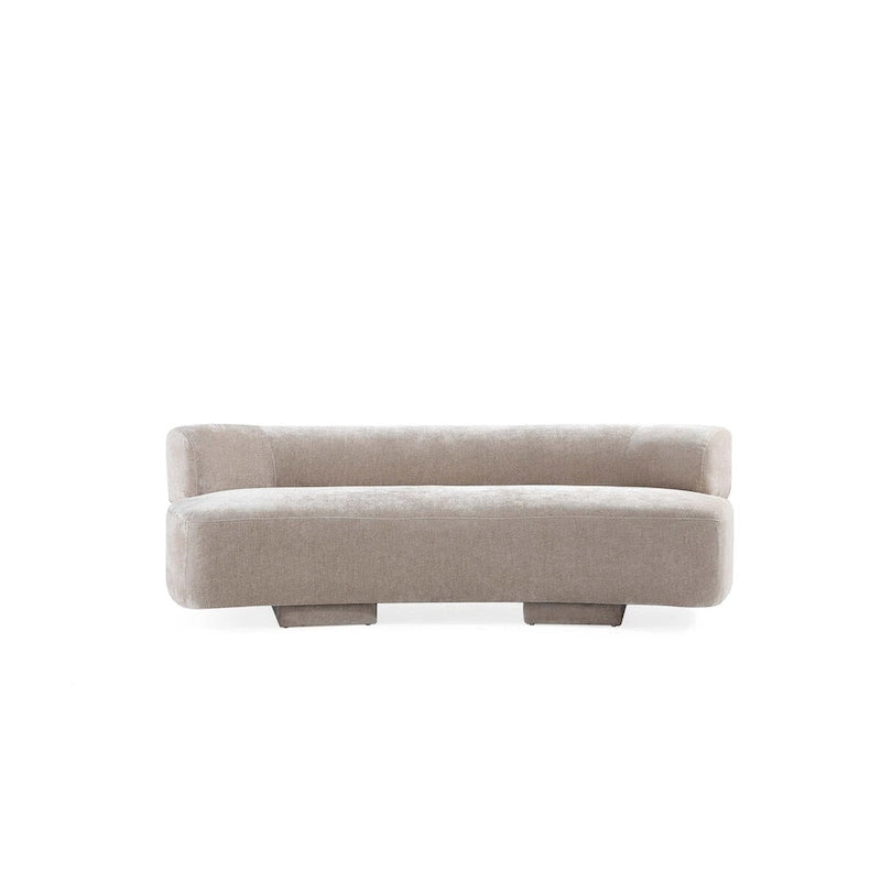 Set divani arrotondati in ciniglia beige/verde oliva, 2 pezzi