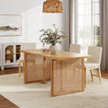 Tavolo da pranzo Warm Pine Boho, dettagli in rattan, 6 posti a sedere