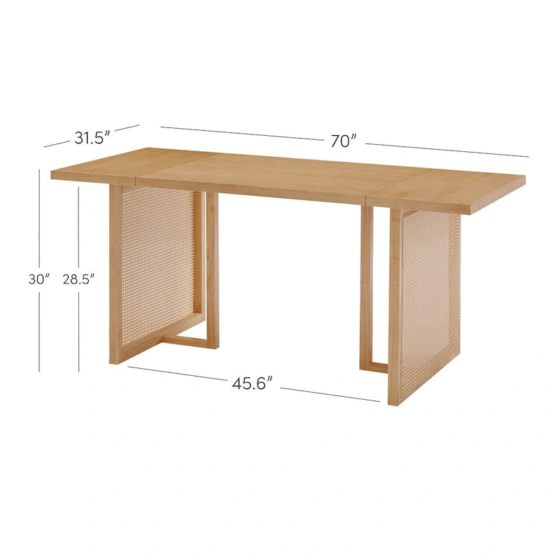 Tavolo da pranzo Warm Pine Boho, dettagli in rattan, 6 posti a sedere