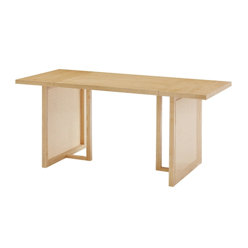 Tavolo da pranzo Warm Pine Boho, dettagli in rattan, 6 posti a sedere